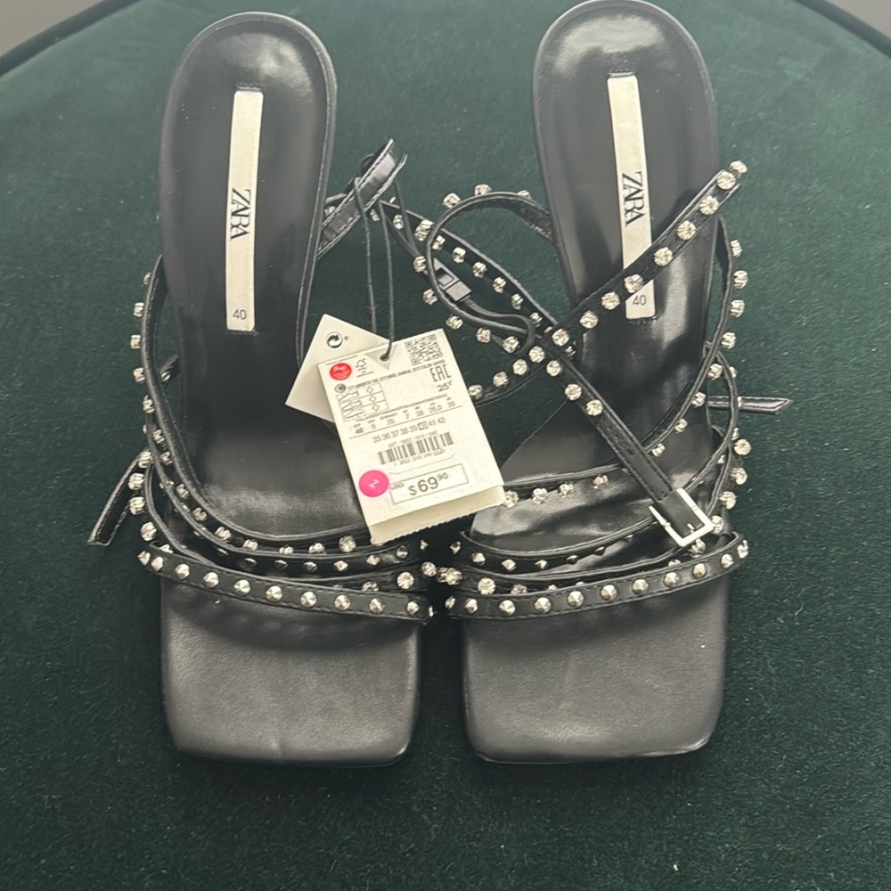Zara black studded strappy heels size 40